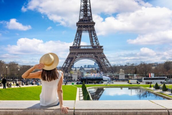 Woman in Front of Eiffel Tower